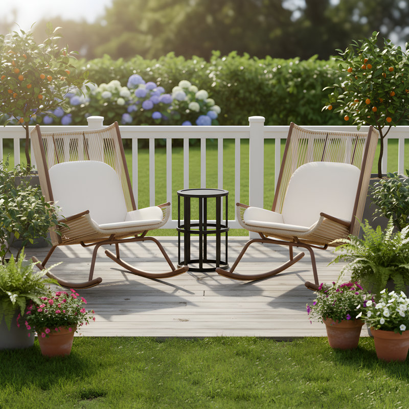 Frank Outdoor 3-Piece PE Rattan Conversation Set With Iron Frame & Ceramic Top, 3 Pieces: Table, 2 Chairs