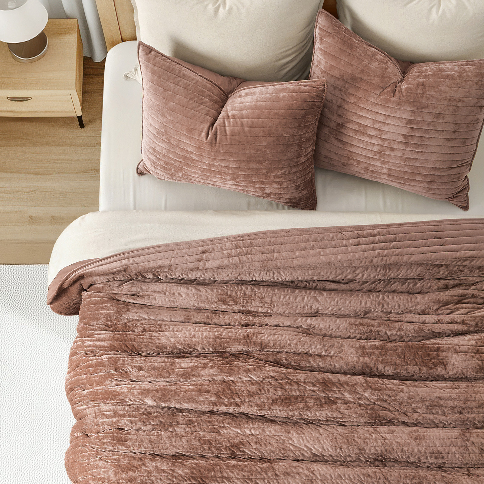 Velvet Quilt Set, King, Terracotta Clay