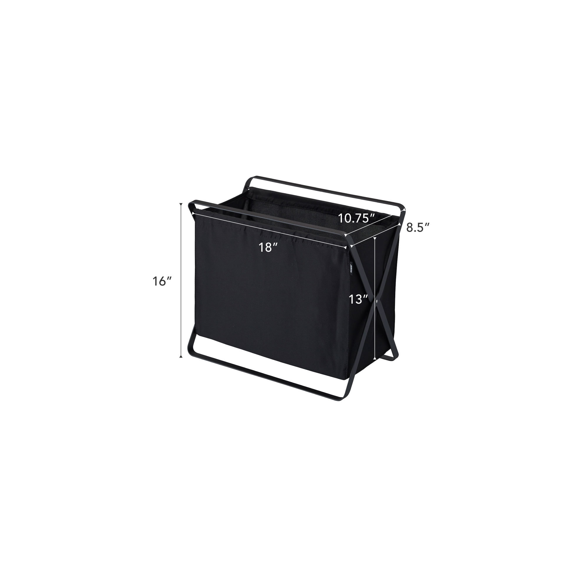 Yamazaki Home Laundry Basket - Foldable Storage Hamper Organizer, Steel, Wide (15.7" H x 18.1" W x 11.4" D), Black