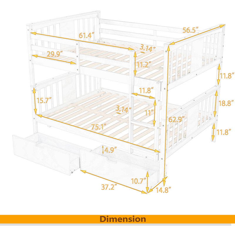 Lit superposé double au-dessus de double avec tiroirs et échelle pour meubles de chambre à coucher, chambre d'amis
