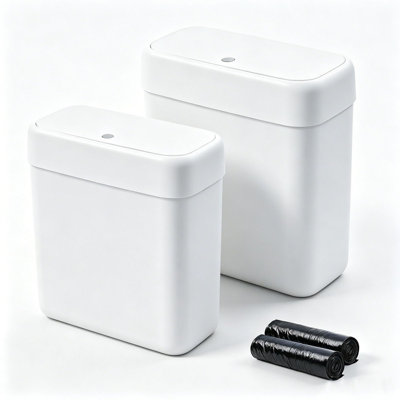 JOYBOS 2‑Pack Slim Plastic Bathroom Trash Can With Pop‑Up Lid, 3 Gal (12L) & 2.7 Gal (10L) Small Waste Basket Garbage Bin for Bathroom, RV, Office, White