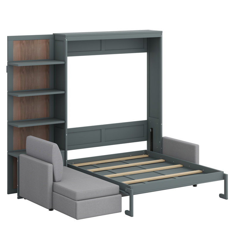 Murphy Bed Wall Bed With Sofa And Shelves, Grey