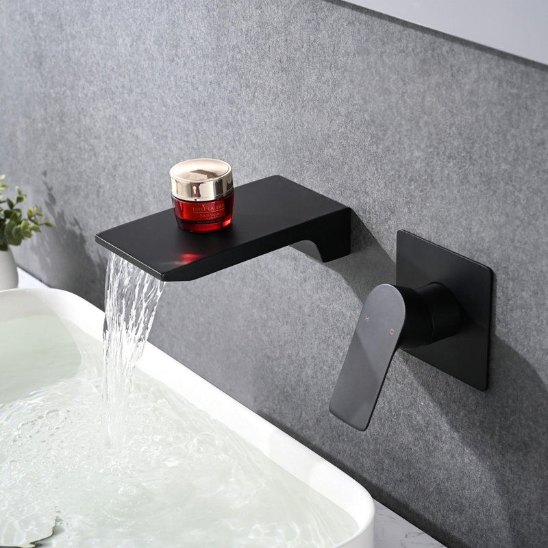 Wall Mount Waterfall Bathtub Faucet, Matte Black