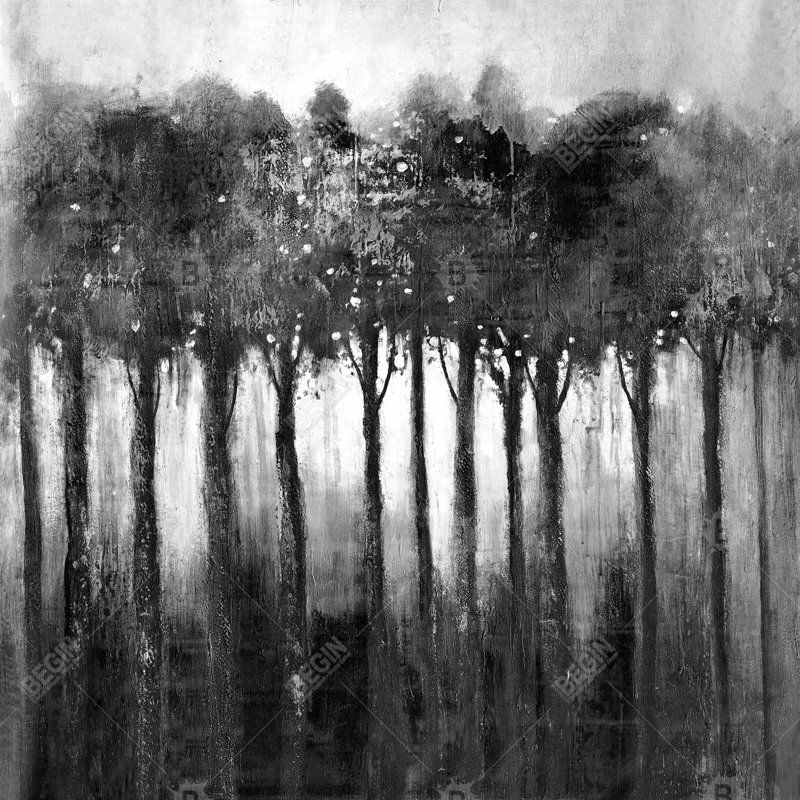 Arbres monochromes - Toile encadrée grise pour la décoration intérieure