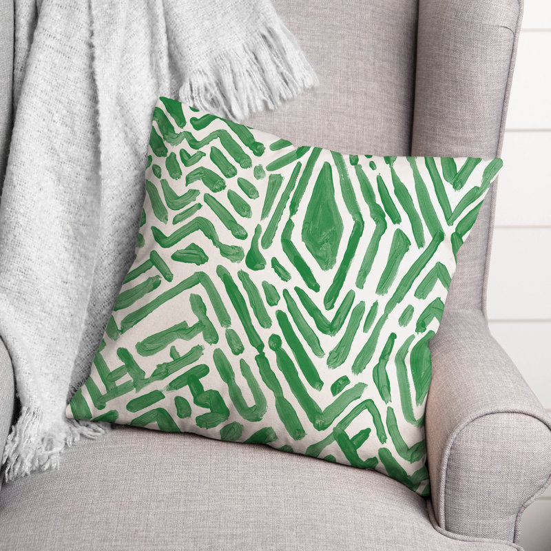 Abstract Outdoor Reversible Throw Pillow, 18" H x 18" W, Green