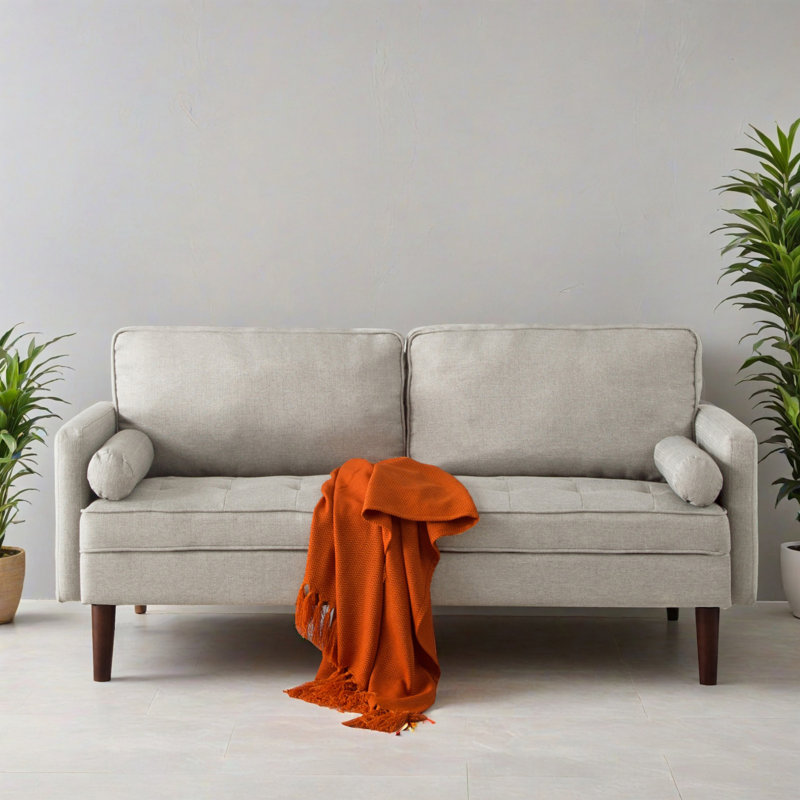 65.02" Upholstered Square Arm Sofa For Living Room, Beige
