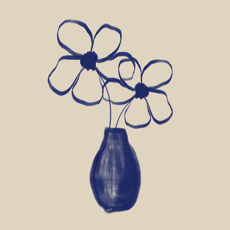 «Blue Vase with Flowers» par Claudia Casal - reproduction d'art sur toile tendue, H 12 po x l 12 po, Non, Toile tendue