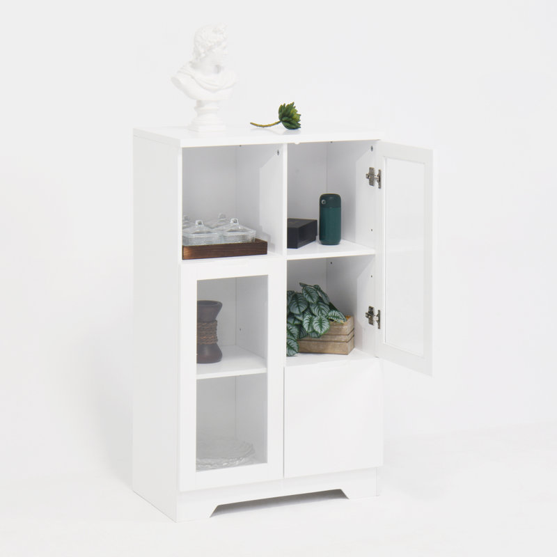 Armoire peinte en panneau de fibres à densité moyenne avec portes et tiroir en verre, espace de rangement ouvert, chambre à coucher, salon