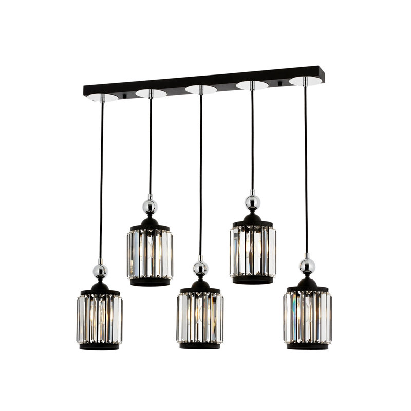 Elegant Modern Chandelier, Black & Bronze, 33.5 x 31.5 x 3.1 inches | Metal Body with Crystal Cap, 5 x E27 Sockets (Max 40W) | Perfect for Glamorous Home & Hotel Décor, Stylish Lighting Solution