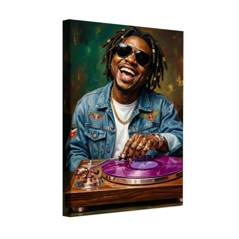 Abstrait dj avec tourne-disque vinyle mauve, H 20 po x l 30 po