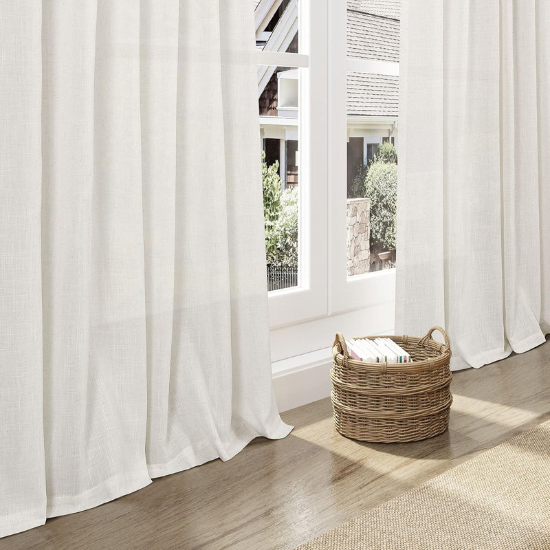 Cream Linen Blend Light-Filtering Pleated Window Panels 90 Inches