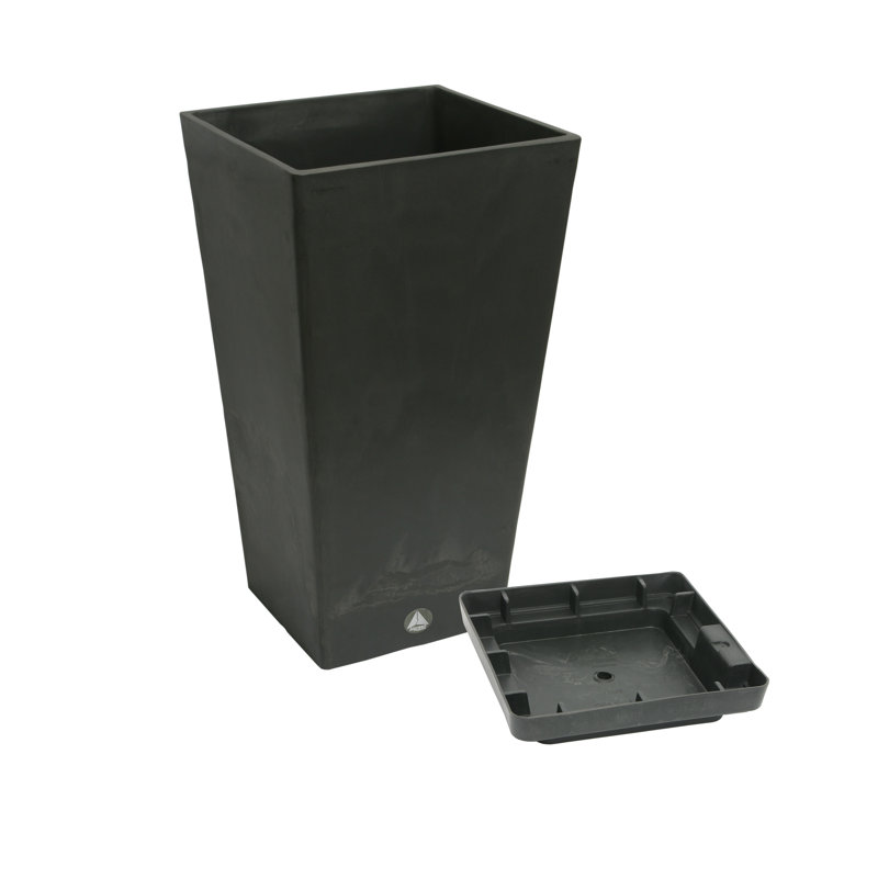 Algreen Valencia Planter, Square Taper Planter with Elevated Plant Shelf, 14-In. by 24-In. Height, Slate