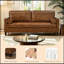 Sofa en similicuir avec coussin d'assise capitonné et pieds en bois-1270859576