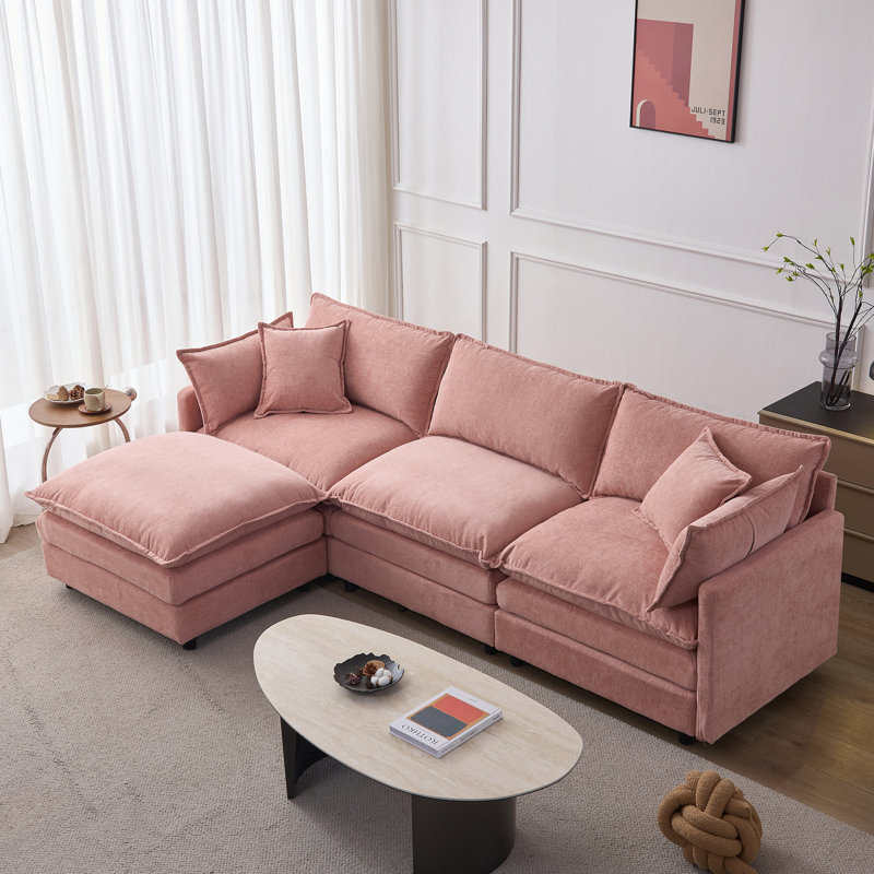 Canapé modulaire de 105 pouces avec revêtement en chenille, conception en forme de L avec repose-pieds pour un confort ultime et une disposition flexible.