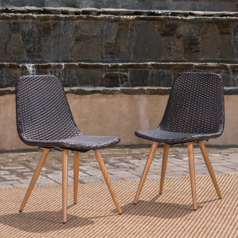 Dining Chair  2  - Heat Transfer Legs Ideal For Outdoor Relaxation Patio, Pool, Veranda, Garden And Iron Frame, Brown Multi Chairs   Of 2  Woven Iron,