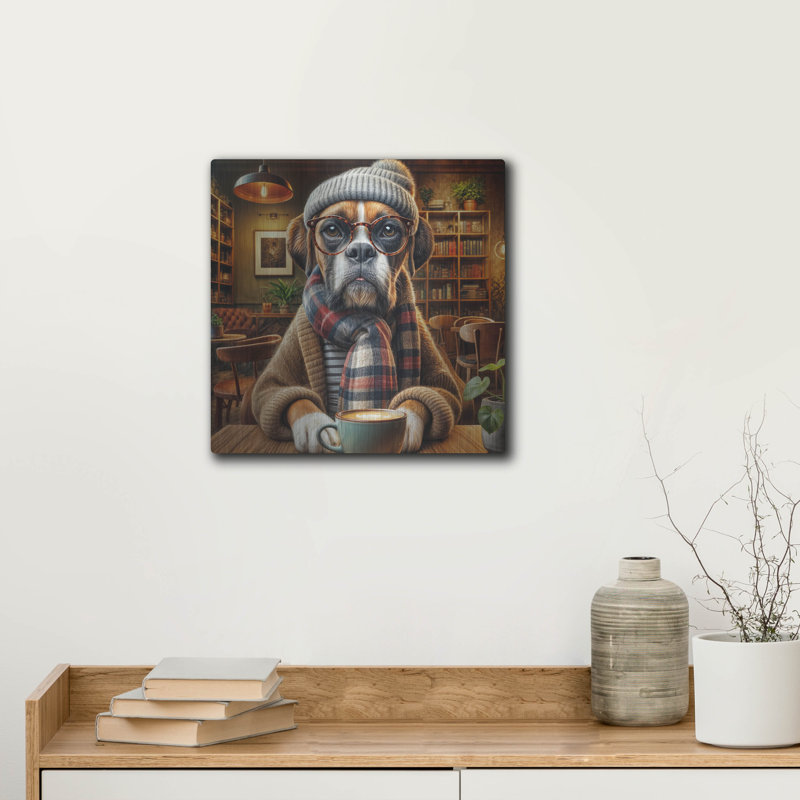 «Hipster Dog - Boxer» par Rey Klimt, art mural en métal, H 12 po x l 12 po
