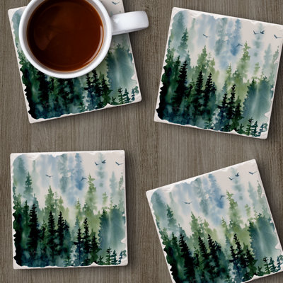 Tree Line 4-Pack Tumbled Tile Coasters