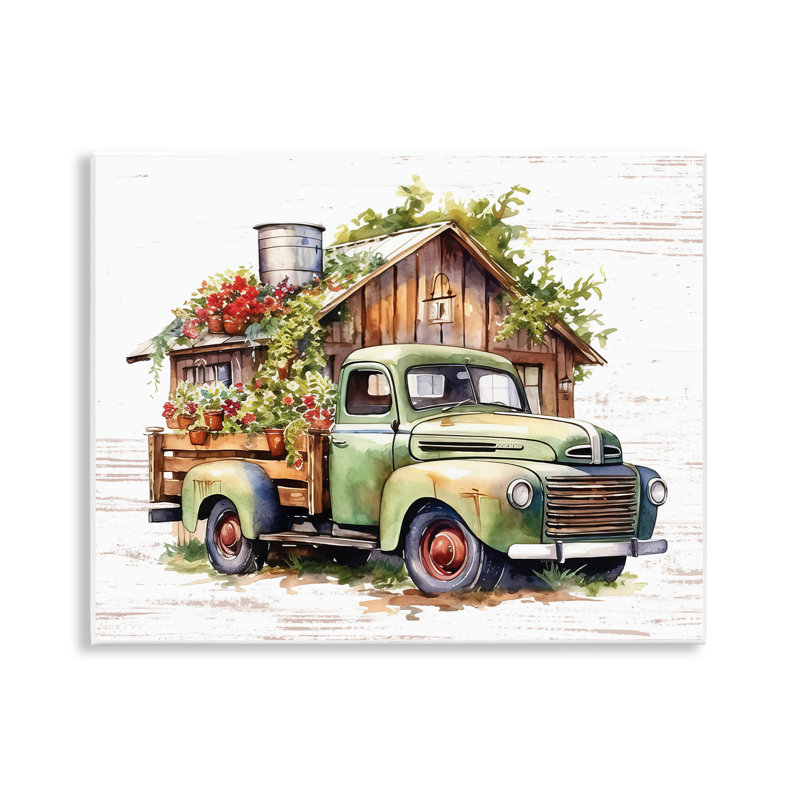 Rustic Pickup with Greenery Wall Plaque Art by Lettered and Lined