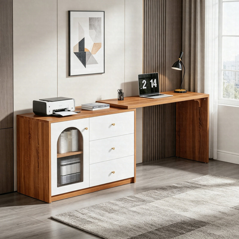L-Shaped Computer Desk, Reversible Corner Desk With Storage Cabinet, 3 Drawers & Shelves For Home Office, Rustic Brown