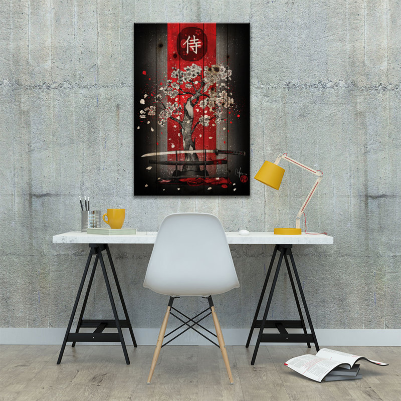 «Samurai» par Marine Loup - impression d'art graphique, H 26 po x l 18 po x 1,5 po, Bois, Aucun mat