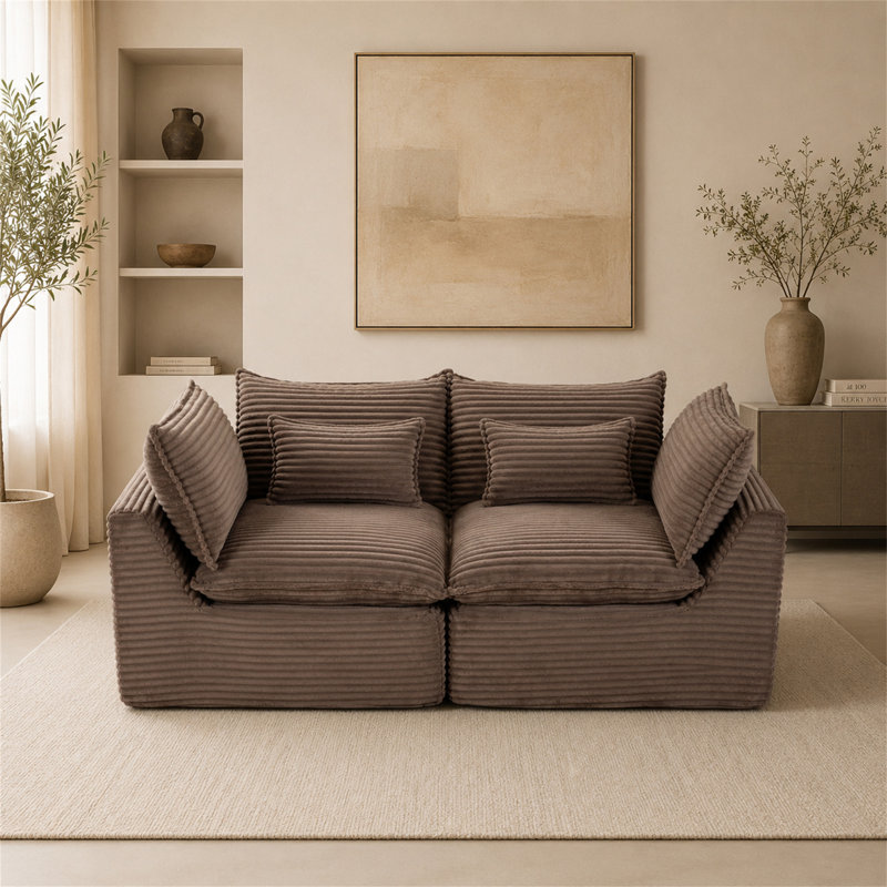 Canapé modulaire surdimensionné de 74,8 po de large avec canapé modulaire True Relax Comfy, Velours côtelé kaki