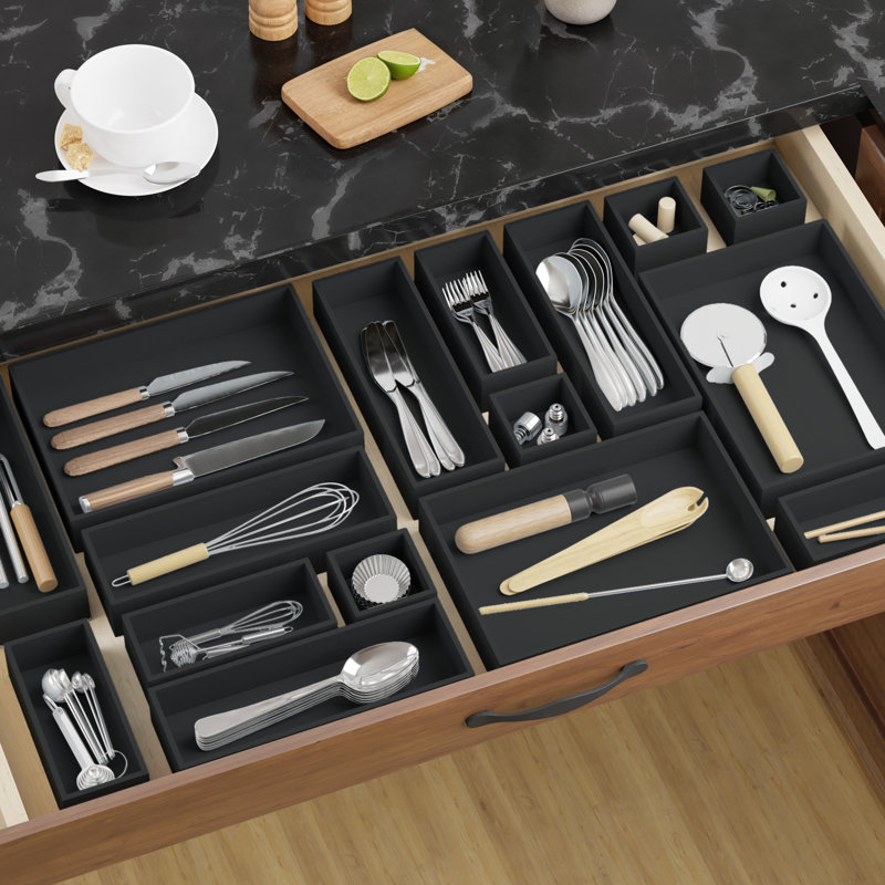 21-Piece Bamboo Drawer Organizer Set, Multi-Use Wood Tray Divider Bins for Kitchen, Bathroom, Office Desk and Makeup Organization