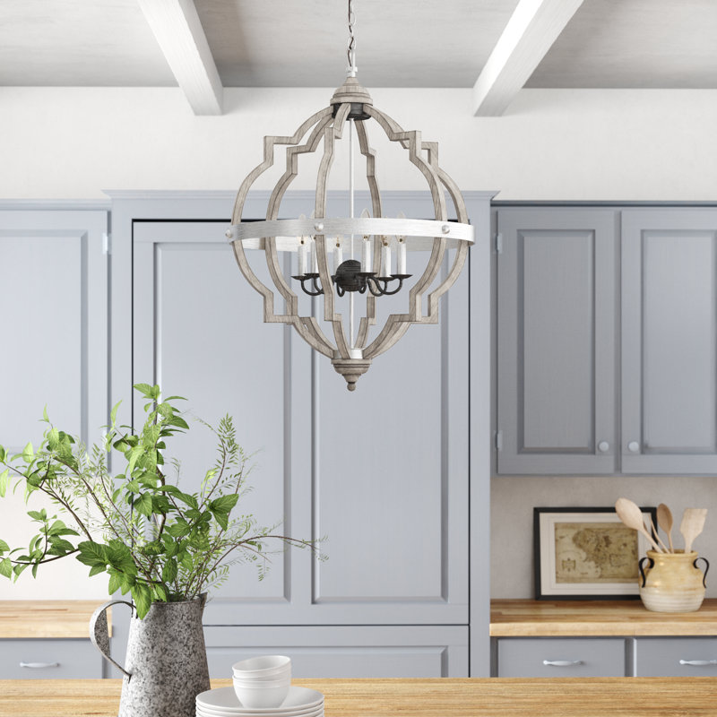 Freemont 6-Light Dimmable Geometric Chandelier, Washed Pine, Not Included