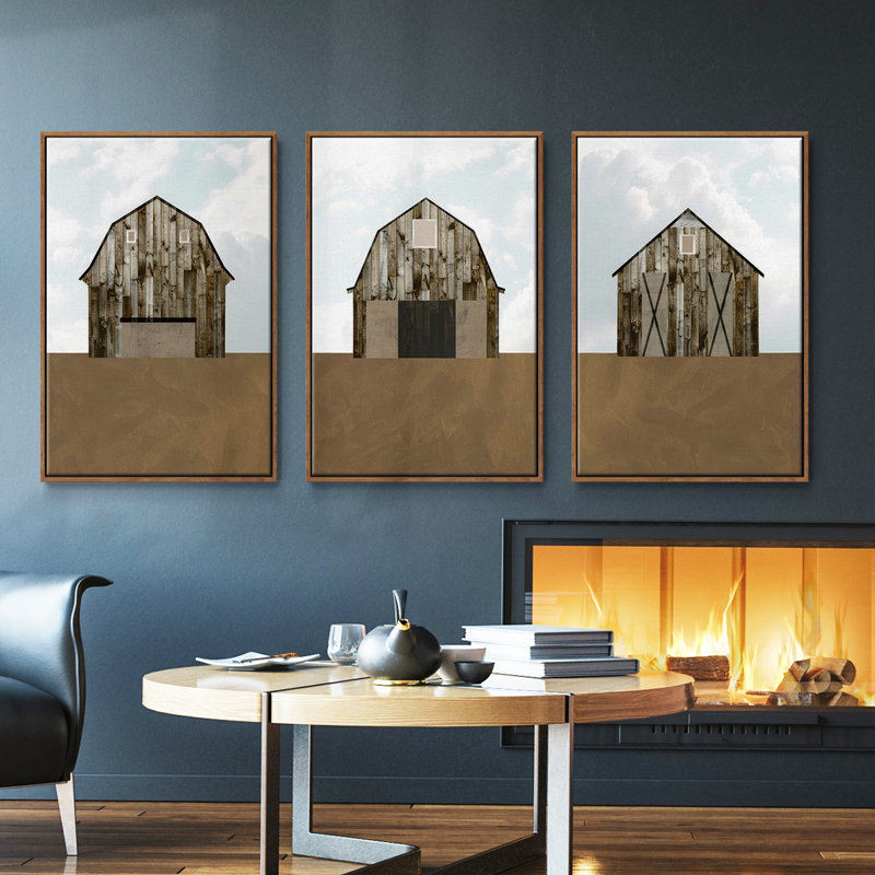 A Barn's Portrait I, ensemble de 3 toiles encadrées, Noyer, H 27 po x l 54 po