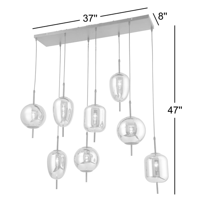 Luminaire suspendu moderne en verre fumé 47 po avec 8 lumières 37,01 po x 8,0 po x 47,0 po Modern