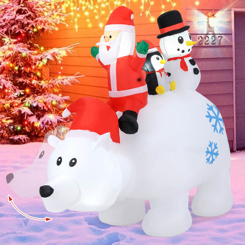  Père Noël gonflable animé 6 pi avec bonhomme de neige et ours polaire