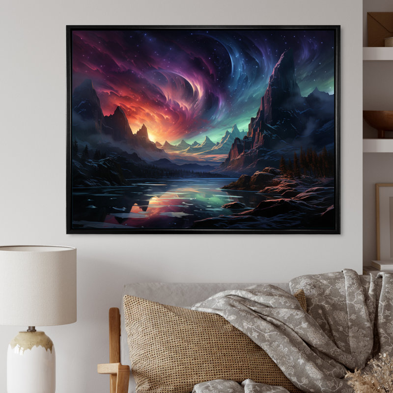 Northern Lights Luminescent Symphony I - Landscapes Canvas Wall Art, H 16 po x l 32 po, Cadre flottant noir