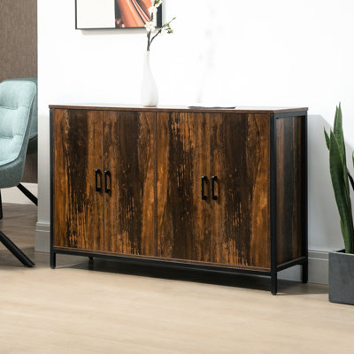 Buffet industriel avec portes By. Motif brun rustique. Tablettes réglables pour un rangement personnalisé. Cuisine parfaite, bar à café, vestibule. Fabriqué en acier robuste. L 47,25 po x P 13 po x H 30,25 po