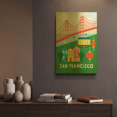 «City Fun San Francisco» par Ann Kelle, art mural en métal doré, 12 po x 16 po