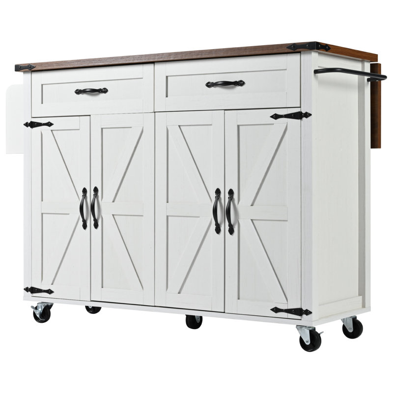 53.5''Farmhouse Kitchen Island With Power Outlet, White