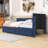 Twin Wood L-Shaped Upholstered Bed with Drawers-608065579
