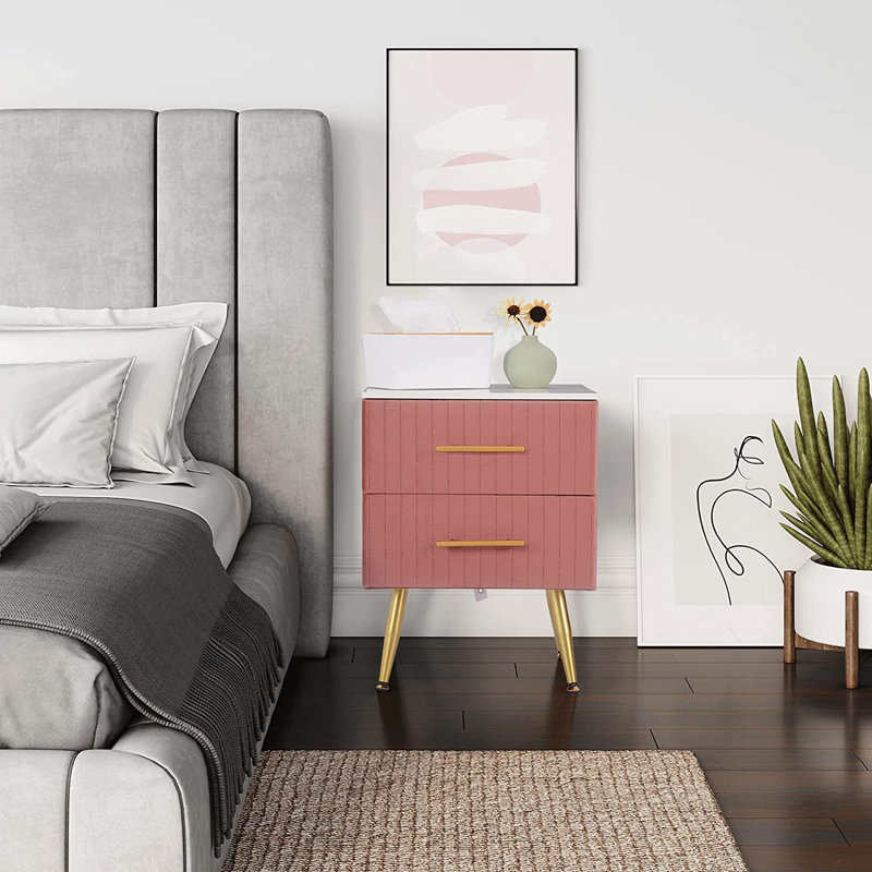 41cm W Manufactured Wood Bedside Table, Pink