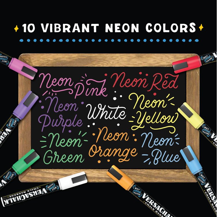 Neon Color Chalk Markers with Reversible Nib - Pack of 10