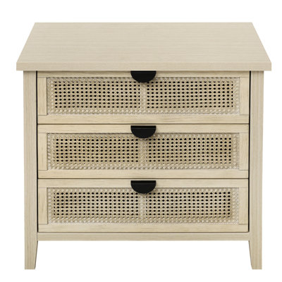 3 Drawer Cabinet For Study, Natural Skin Insect - Proof And Good Air Permeability Hollow Design, Easy Close Semi Metal Handle, Wood Grain Board, Support Column, 31.03 In Depth American Furniture With