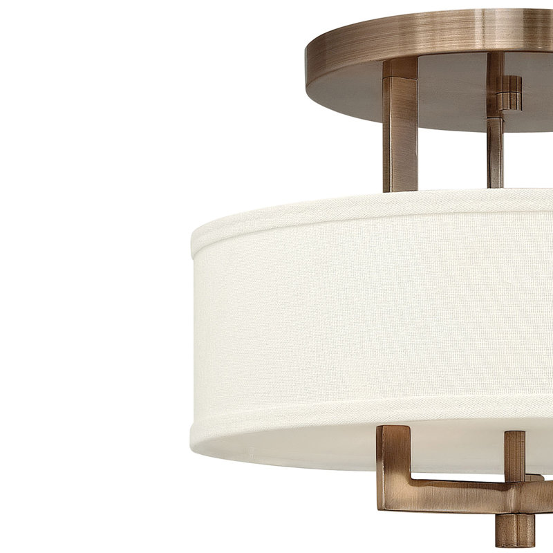 Hampton 3 - Light Shaded Drum Semi Flush Mount, 11.75" H x 15" W, Incandescent, Bronze