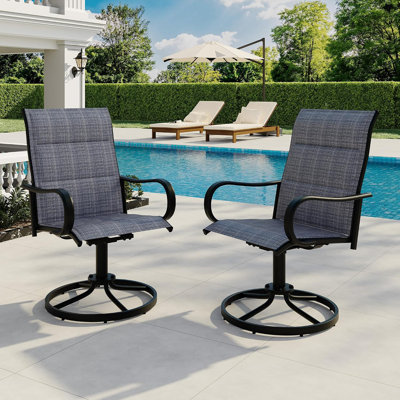 Swivel Patio Dining Chairs Set of 2, Textilene Mesh Fabric, for Outdoor 360° Rotating Base, Ergonomic Curved Armrest, 300 LBS Weight Capacity, E-Coating Rustproof Frame, Easy Installation