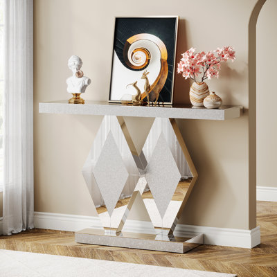 47.24" Mirrored Console Table With Acrylic Diamonds, Silver Sofa Table For Entryway