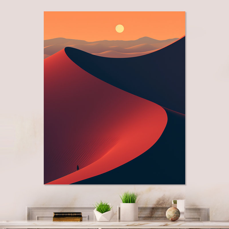 Soleil levant, horizon, désert sur Mars, planète I - désert, art mural en métal, H 32 po x l 16 po x P 1 po