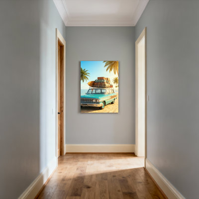 «Vintage Car Beach Scene», ensemble de 1 reproduction d'art sur toile tendue sur toile