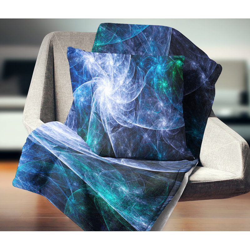 Motif d'étoile bleue fractale - imprimé abstrait, 18 po x 18 po, Coussin décoratif