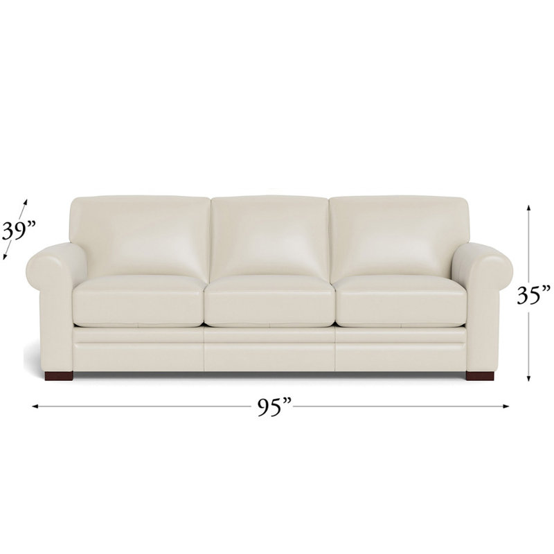 Brookfield 95 Wide Genuine Leather Rolled Arm Sofa, Vanilla White