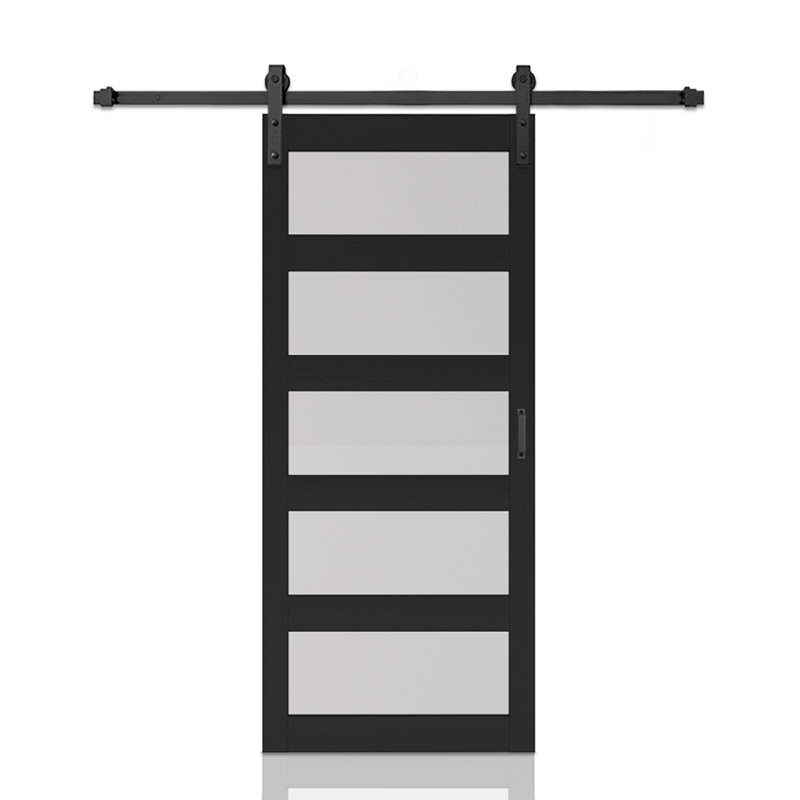 Porte de grange coulissante intérieure avec ensemble de quincaillerie en verre trempé givré 5-Lite 36 po x 84 po 5-Lite