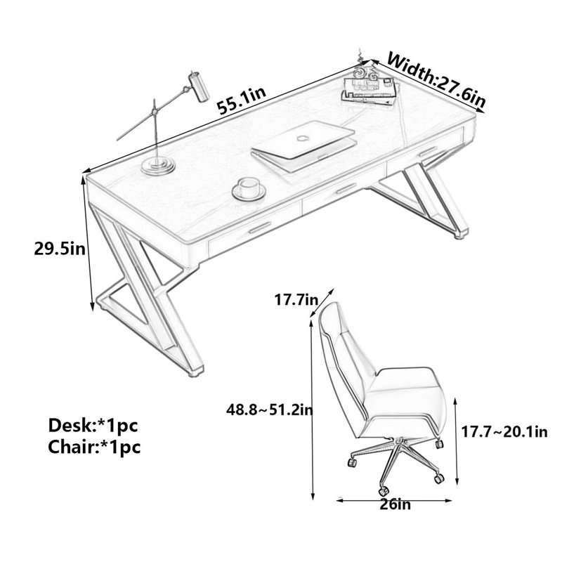 Bureau Holden, H 29,5 po x l 55,1 po x P 27,6 po