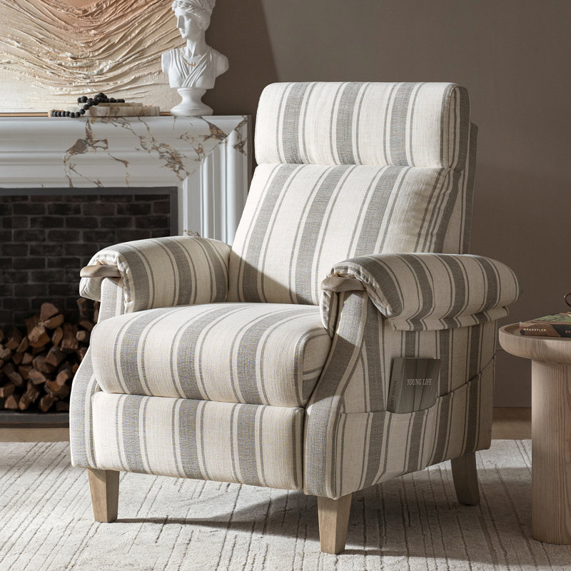 Fauteuil inclinable manuel avec accoudoirs en bois massif Adamsville, Gris à rayures