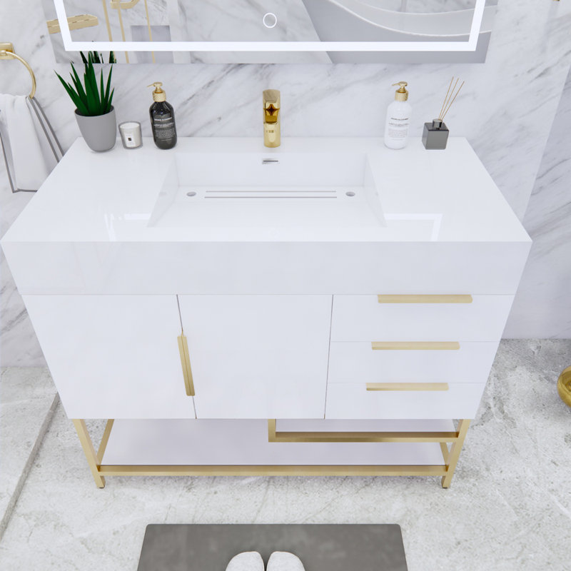 Ensemble de meuble-lavabo simple 41,5 po Glasgow, Blanc très luisant