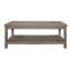 Ensemble de 3 tables d'appoint de style transitionnel comprenant 1 table basse et 2 tables de chevet, en stratifié mélamine et bois d'ingénierie, gris, fini vieilli, avec étagères de rangement inférieures.